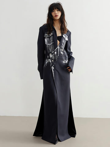 White Distressed Long Blazer - KAYSMAR