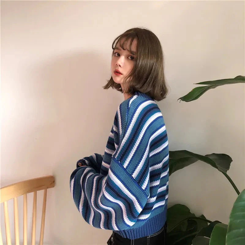 Wide Sleeved Striped Knitted Sweater - KAYSMAR