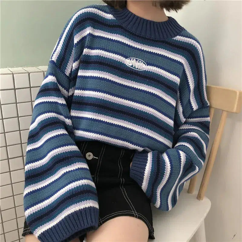 Wide Sleeved Striped Knitted Sweater - KAYSMAR