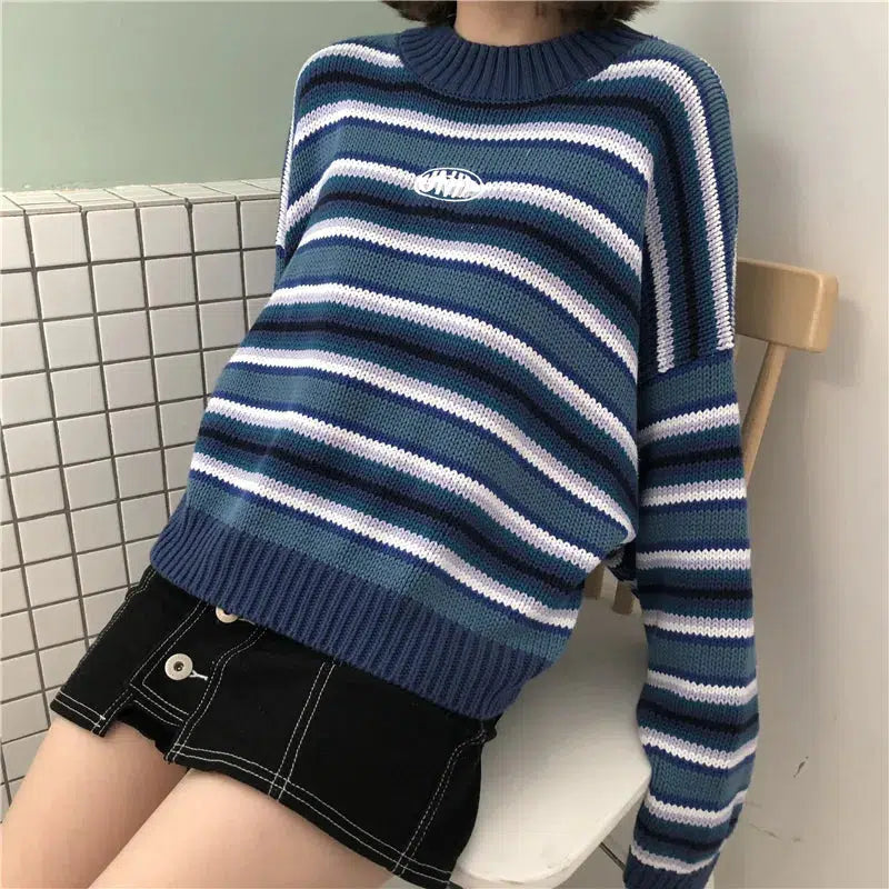 Wide Sleeved Striped Knitted Sweater - KAYSMAR