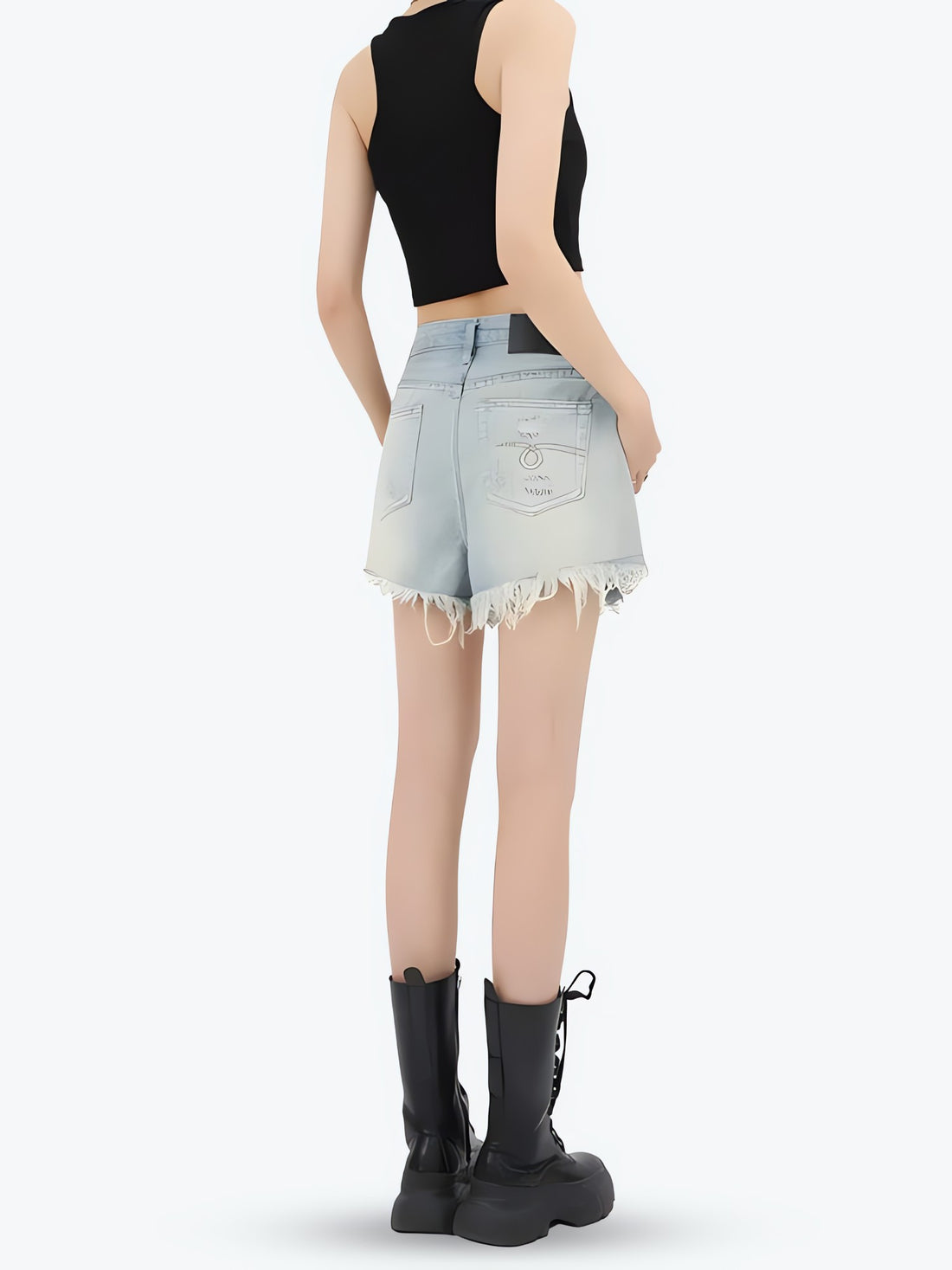Wide Leg Ripped Denim Shorts - KAYSMAR
