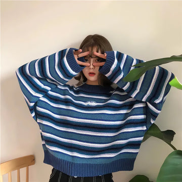 Wide Sleeved Striped Knitted Sweater - KAYSMAR