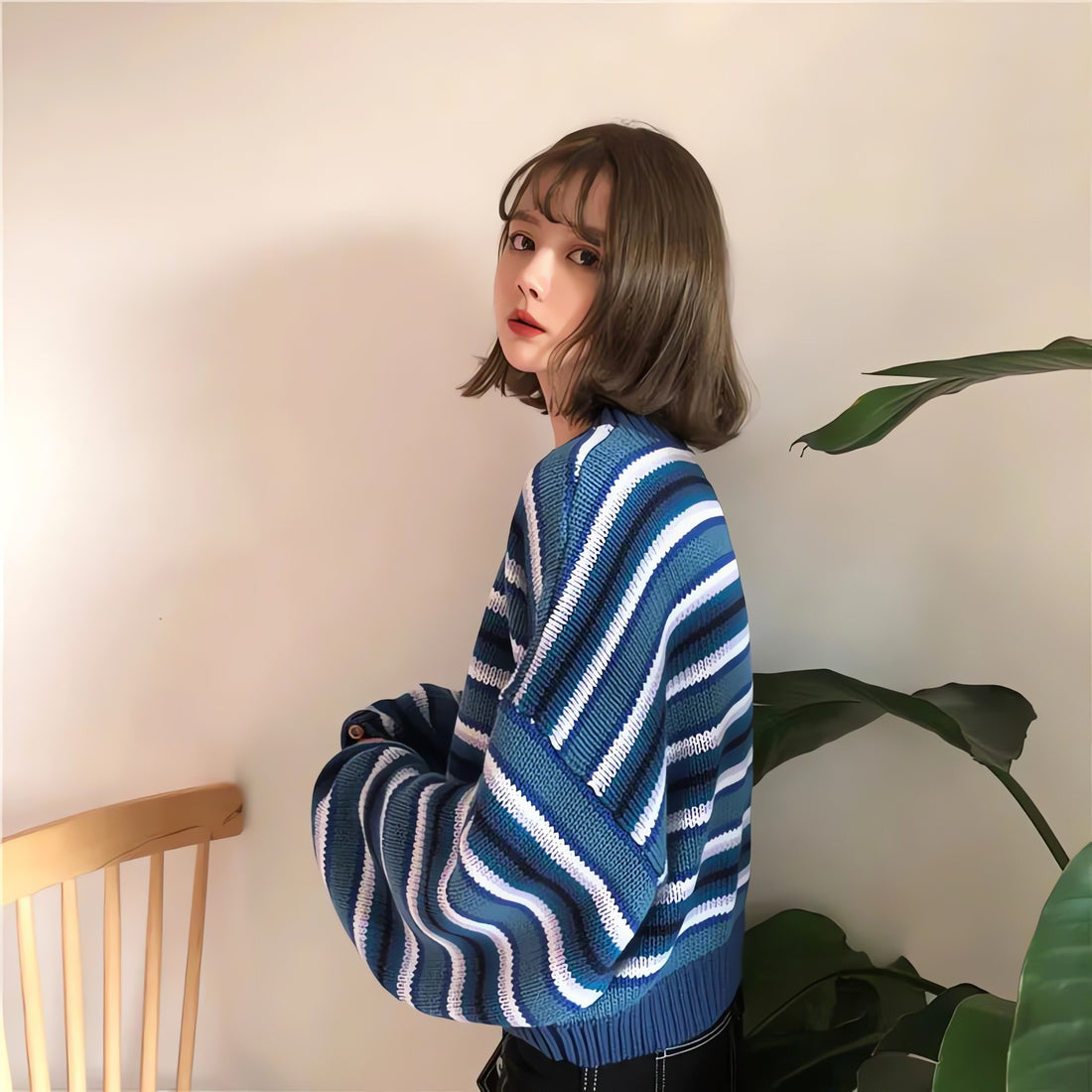 Wide Sleeved Striped Knitted Sweater - KAYSMAR