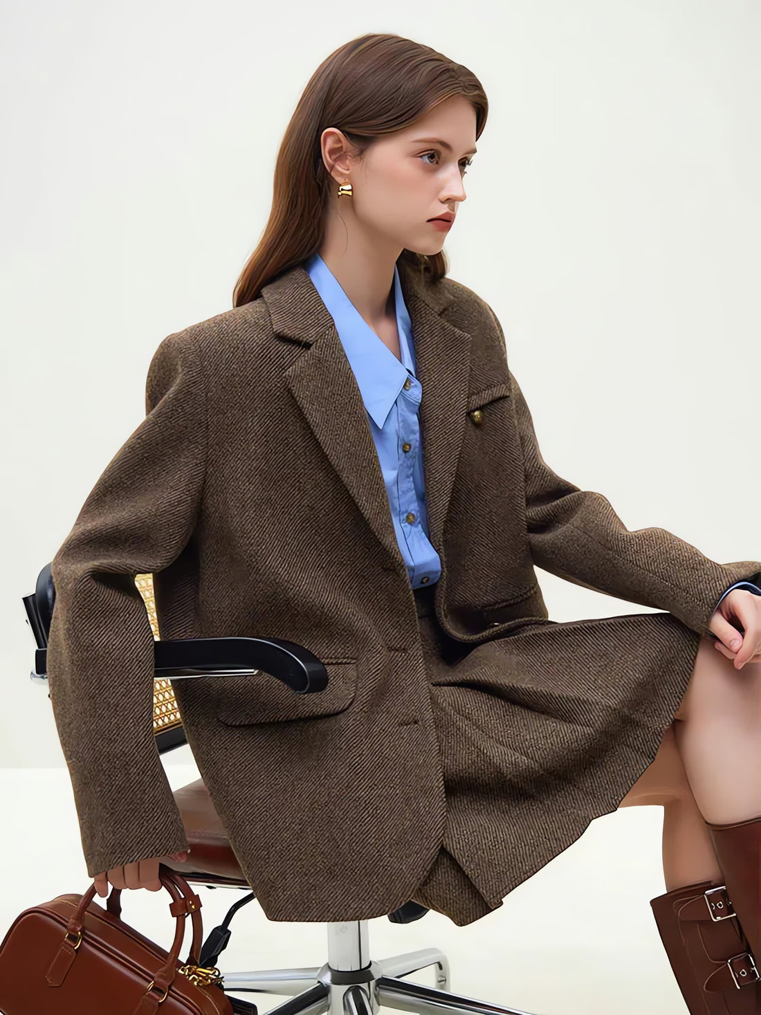 Wool Blazer Jacket & Mini Skirt Two Piece Set - KAYSMAR