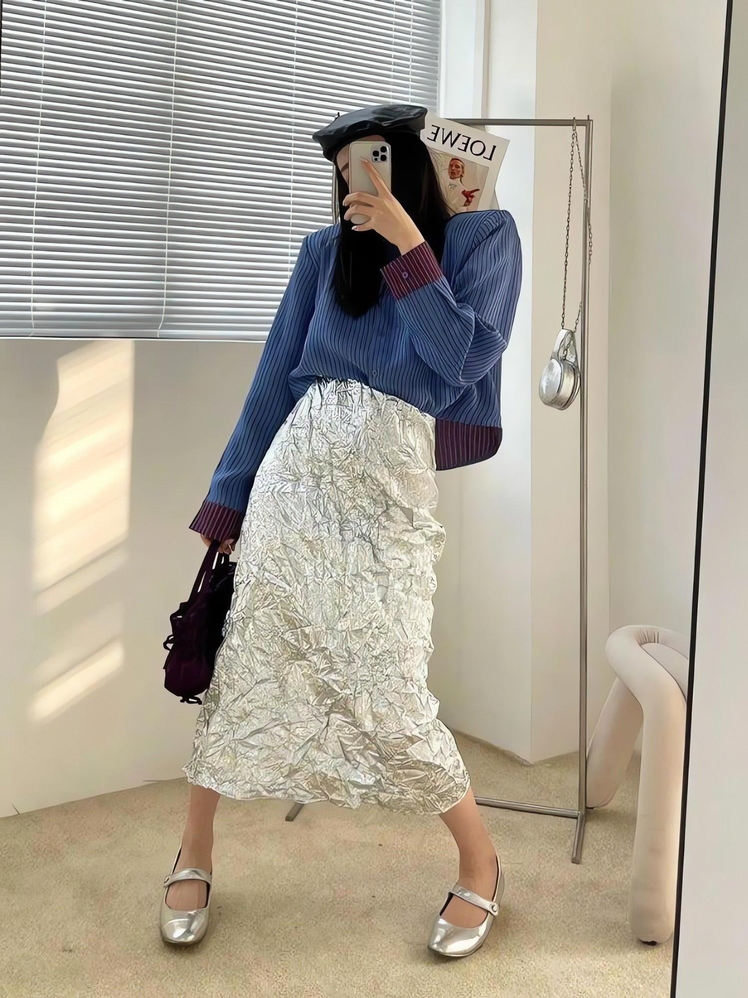 Wrinkled Silver Midi Skirt - KAYSMAR