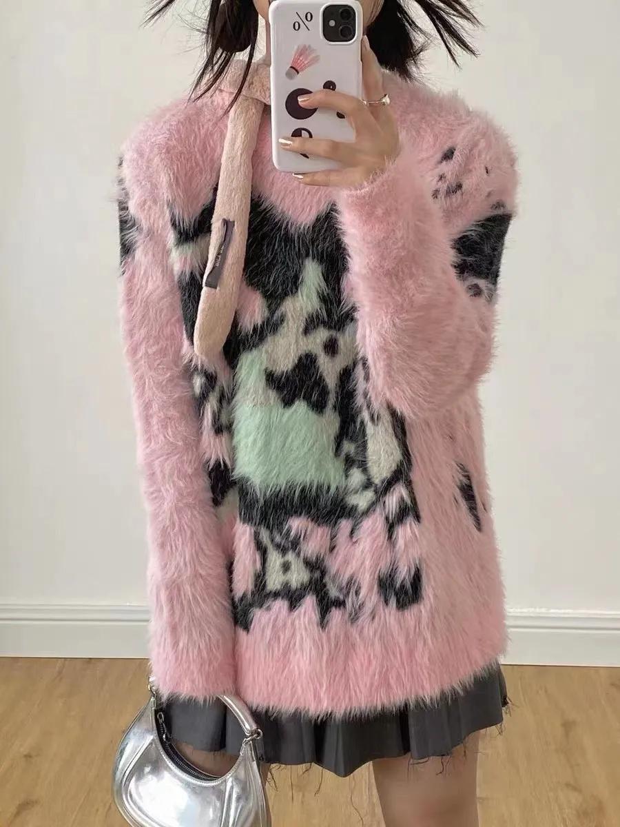 Y2K Aesthetic Fuzzy Sweater - KAYSMAR