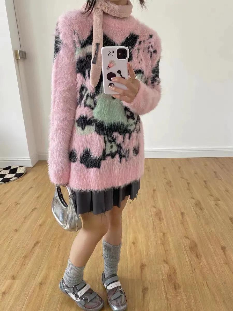 Y2K Aesthetic Fuzzy Sweater - KAYSMAR
