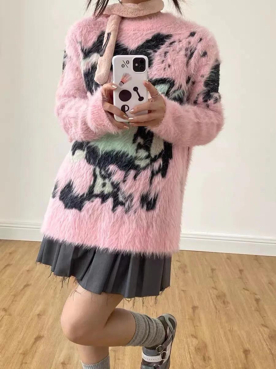 Y2K Aesthetic Fuzzy Sweater - KAYSMAR