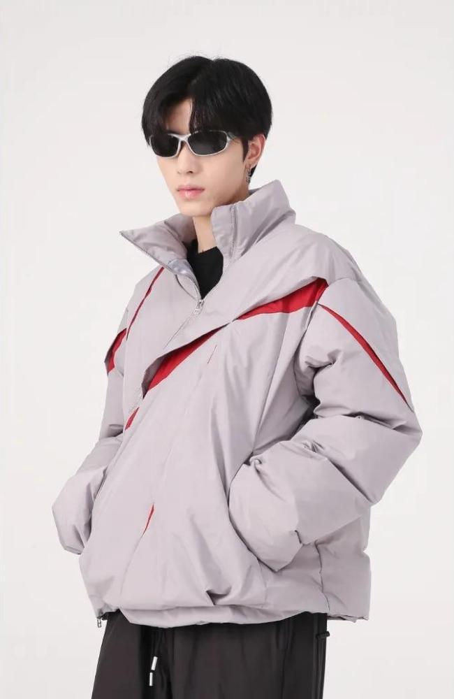 Y2K Asymmetrical Zipper Puffer Jacket - KAYSMAR