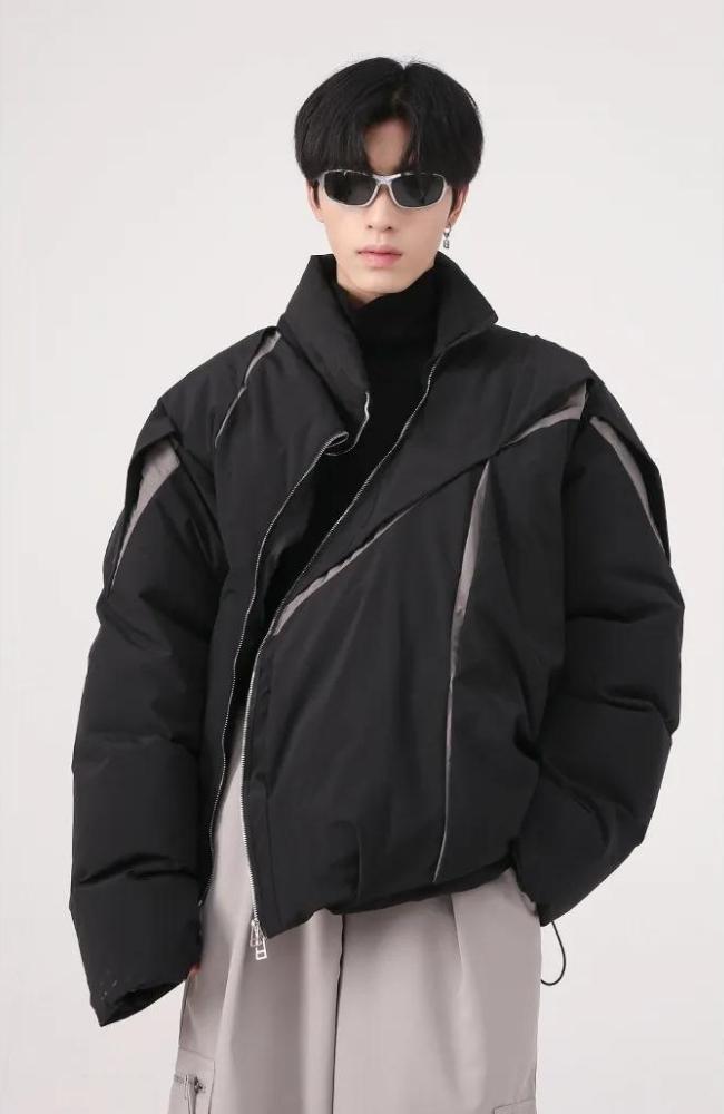 Y2K Asymmetrical Zipper Puffer Jacket - KAYSMAR