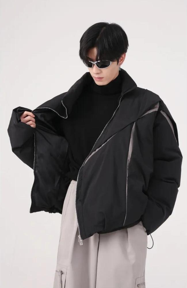 Y2K Asymmetrical Zipper Puffer Jacket - KAYSMAR
