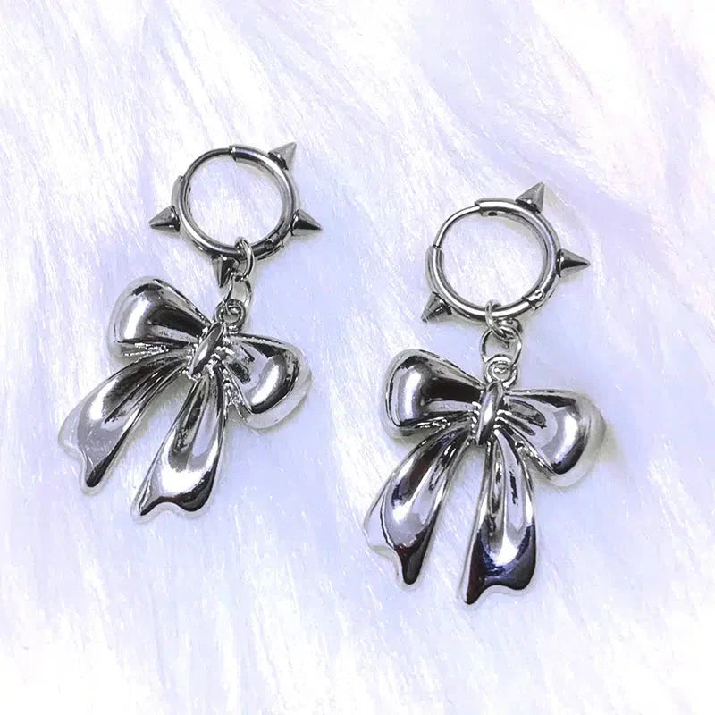 Y2K Bow Spiked Hoop Earrings - KAYSMAR