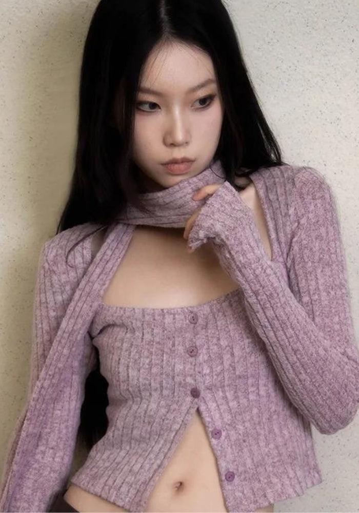 Y2K Corduroy Cropped Scarf Cardigan - KAYSMAR