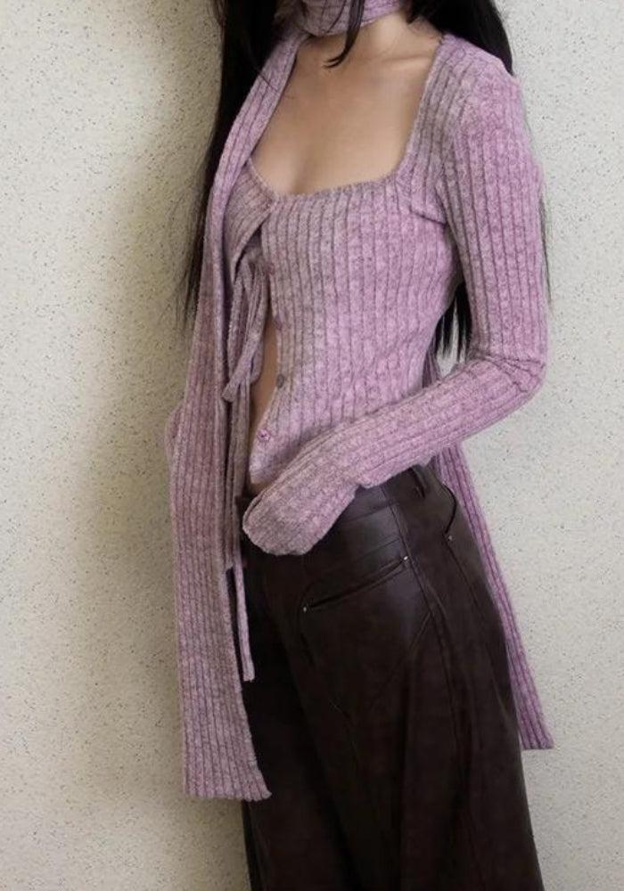 Y2K Corduroy Cropped Scarf Cardigan - KAYSMAR