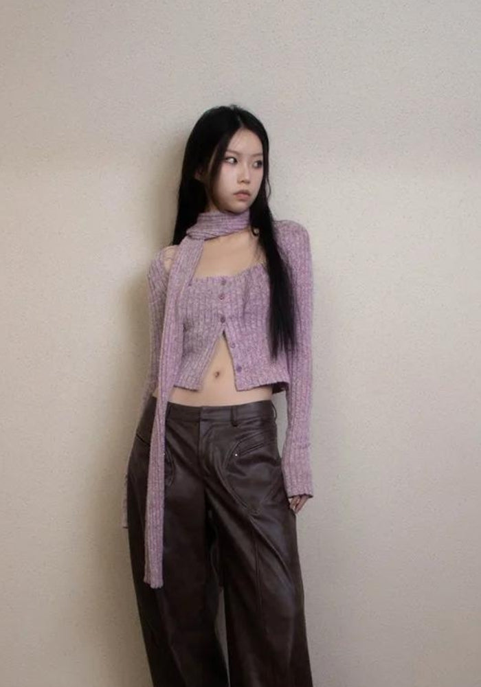 Y2K Corduroy Cropped Scarf Cardigan - KAYSMAR