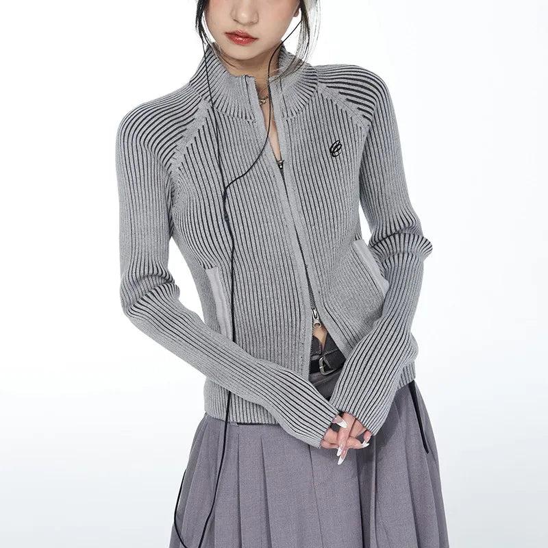 Y2K Cyber Zip-Up Turtleneck Cardigan - KAYSMAR