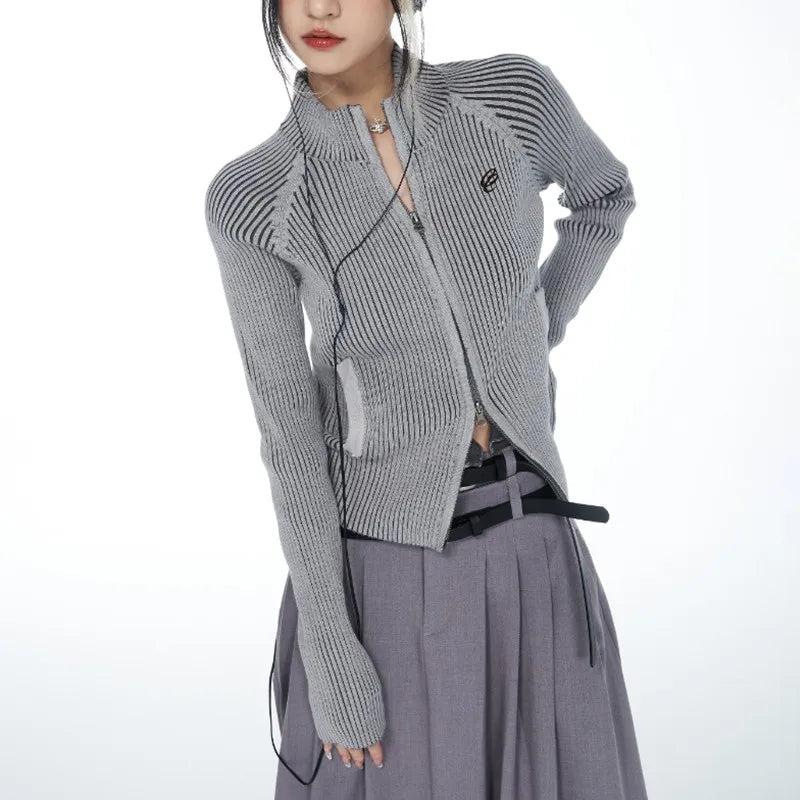 Y2K Cyber Zip-Up Turtleneck Cardigan - KAYSMAR