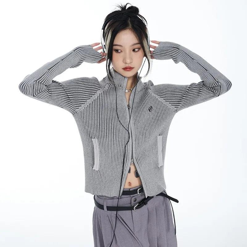 Y2K Cyber Zip-Up Turtleneck Cardigan - KAYSMAR