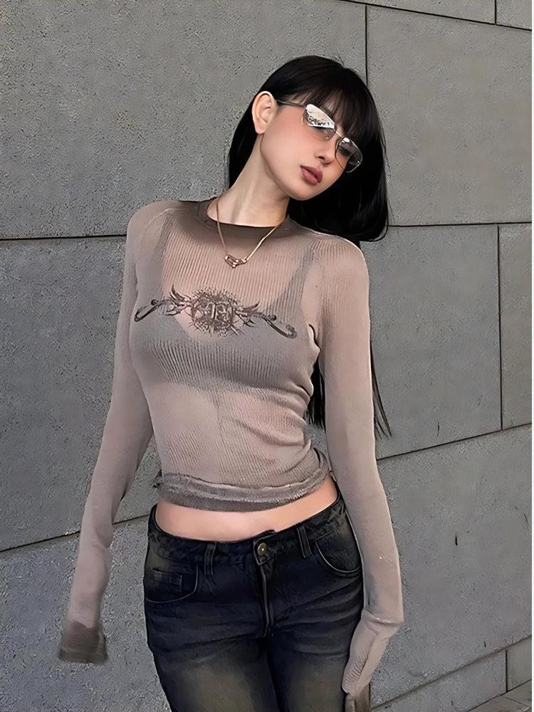 Y2K Cyberpunk Sigilism Sheer Top - KAYSMAR