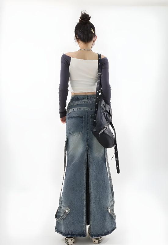 Y2K Denim Maxi Skirt - KAYSMAR