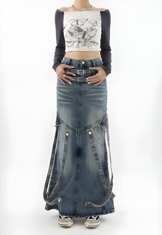 Y2K Denim Maxi Skirt - KAYSMAR