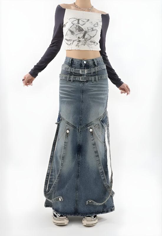 Y2K Denim Maxi Skirt - KAYSMAR