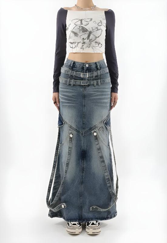 Y2K Denim Maxi Skirt - KAYSMAR