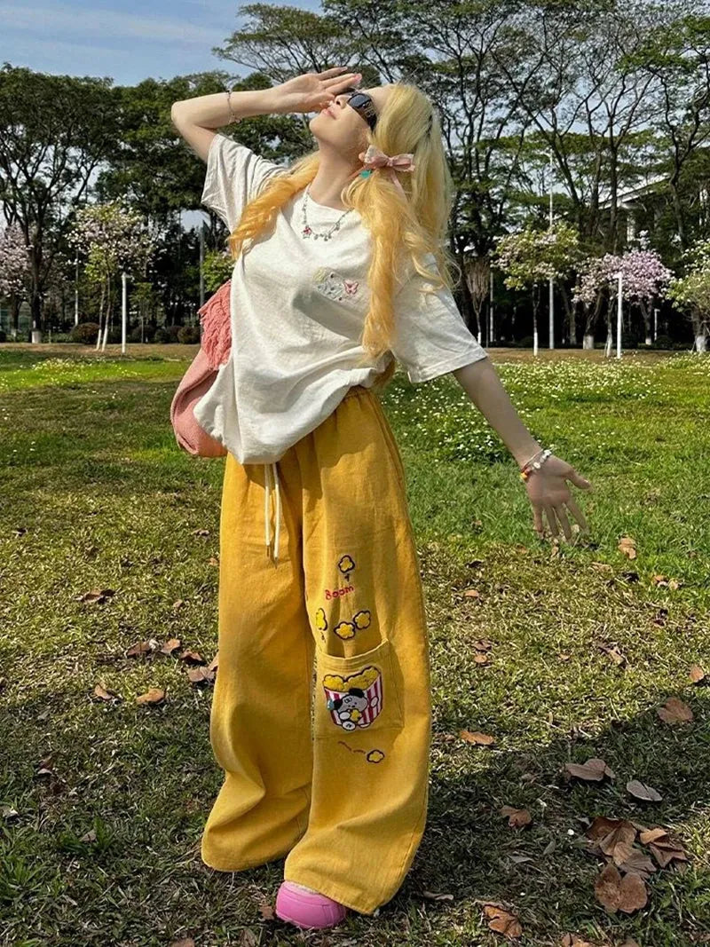 Y2K Embroidered Wide Leg Pants - KAYSMAR