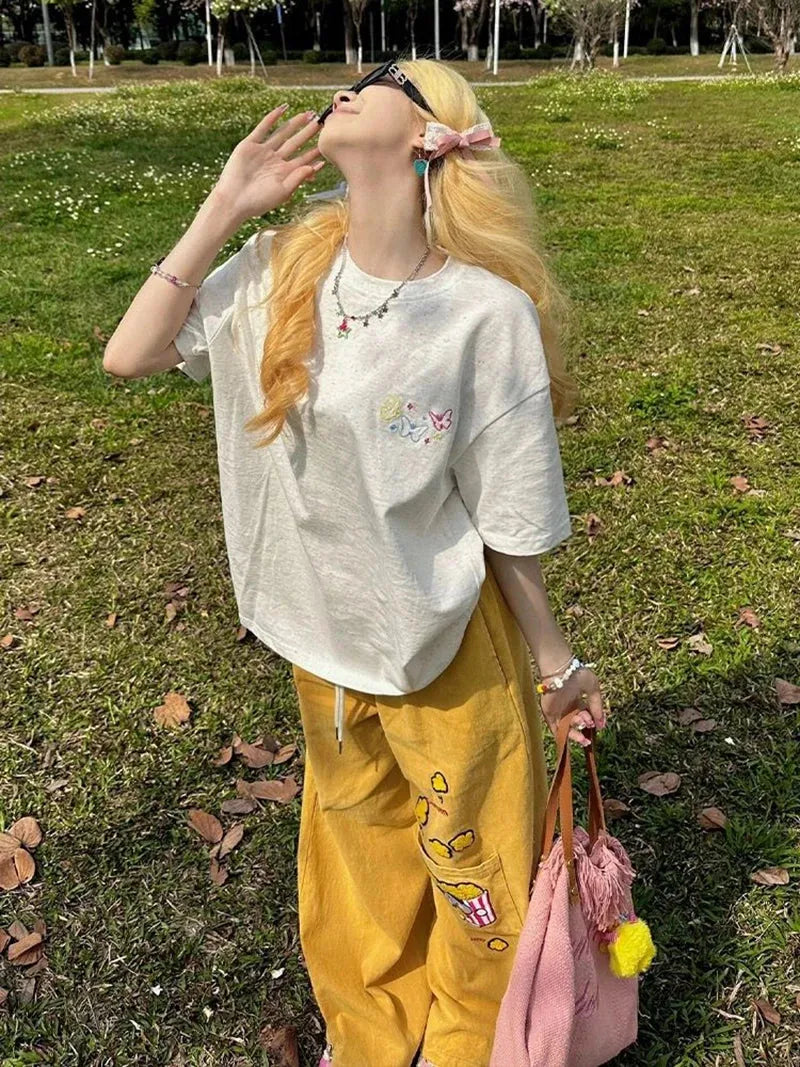 Y2K Embroidered Wide Leg Pants - KAYSMAR