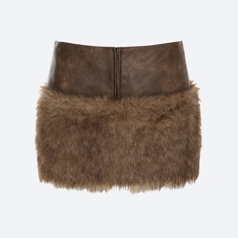 Y2K Faux Fur Mini Skirt - KAYSMAR