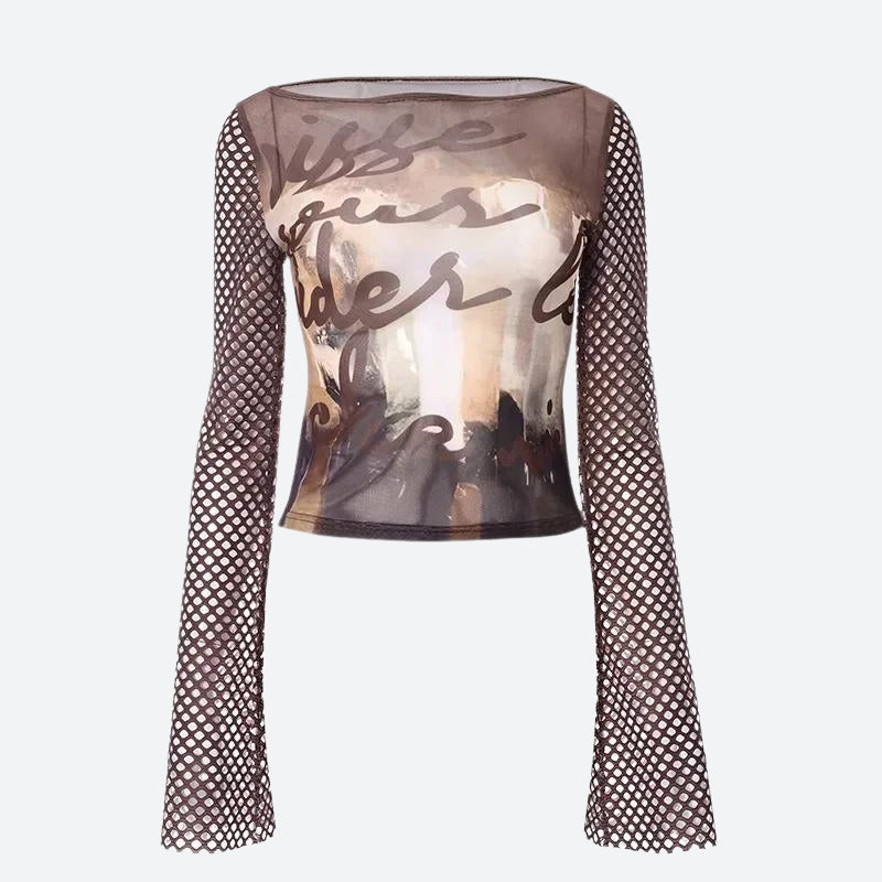 Y2K Fishnet Sleeve Mesh Top - KAYSMAR