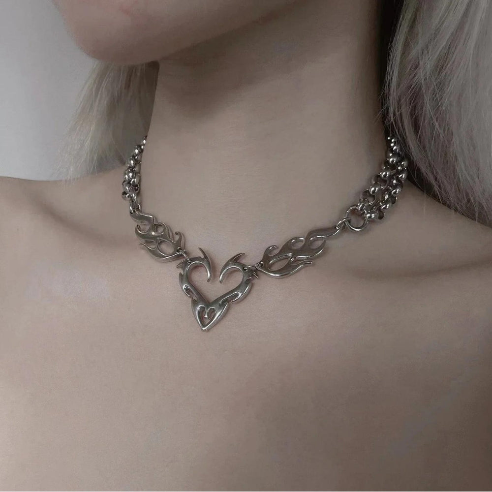 Y2K Flaming Heart Necklace - KAYSMAR