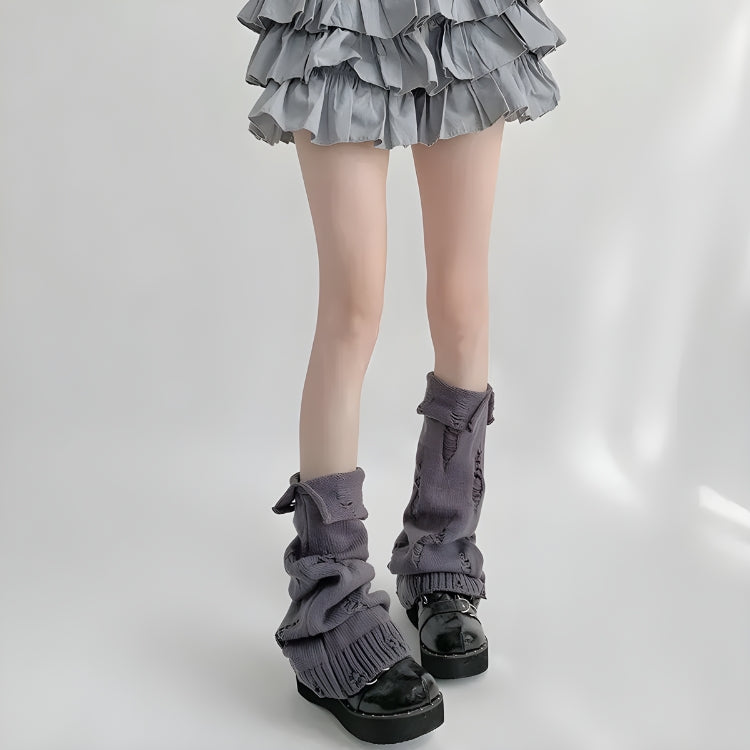 Y2K Grunge Distressed Knitted Leg Warmers - KAYSMAR