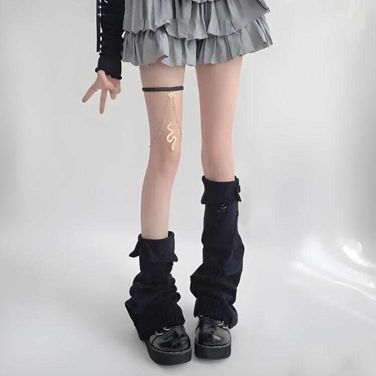 Y2K Grunge Distressed Knitted Leg Warmers - KAYSMAR