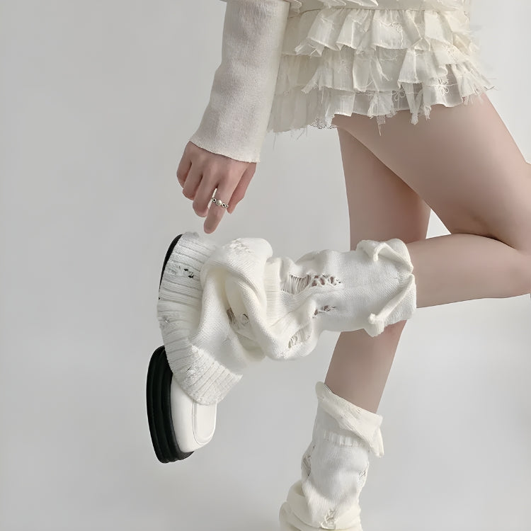 Y2K Grunge Distressed Knitted Leg Warmers - KAYSMAR