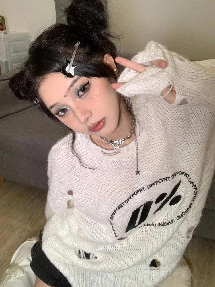 Y2K Grunge Distressed Knitted Sweater - KAYSMAR