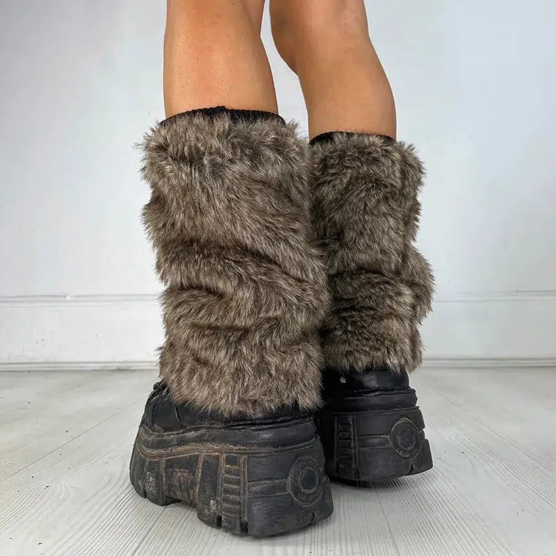 Y2K Grunge Faux Fur Leg Warmers - KAYSMAR