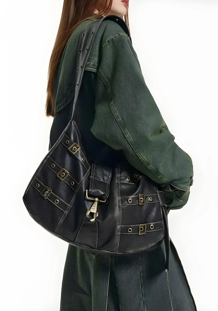 Y2K Grunge Faux Leather Belted Bag - KAYSMAR