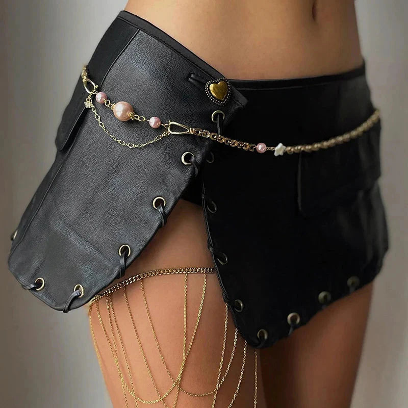 Y2K Grunge Faux Leather Mini Skirt - KAYSMAR