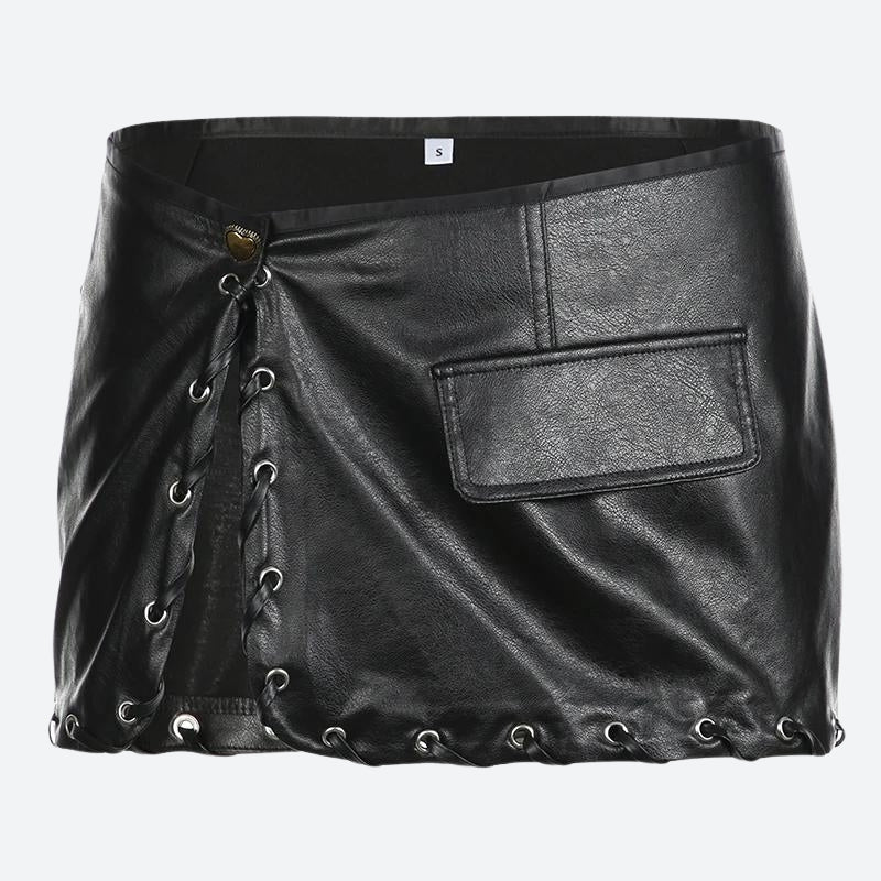 Y2K Grunge Faux Leather Mini Skirt - KAYSMAR