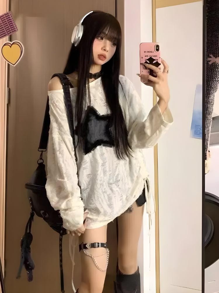 Y2K Grunge Star Distressed Sweater - KAYSMAR