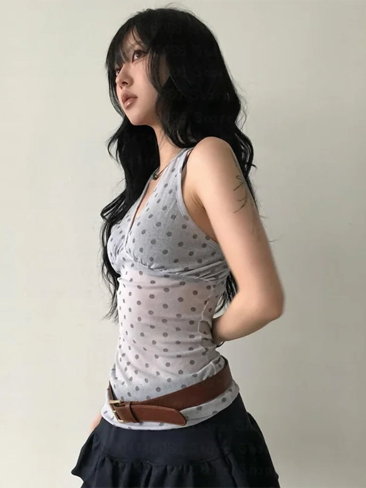 Y2K Halter Neck Polka Dot Top - KAYSMAR