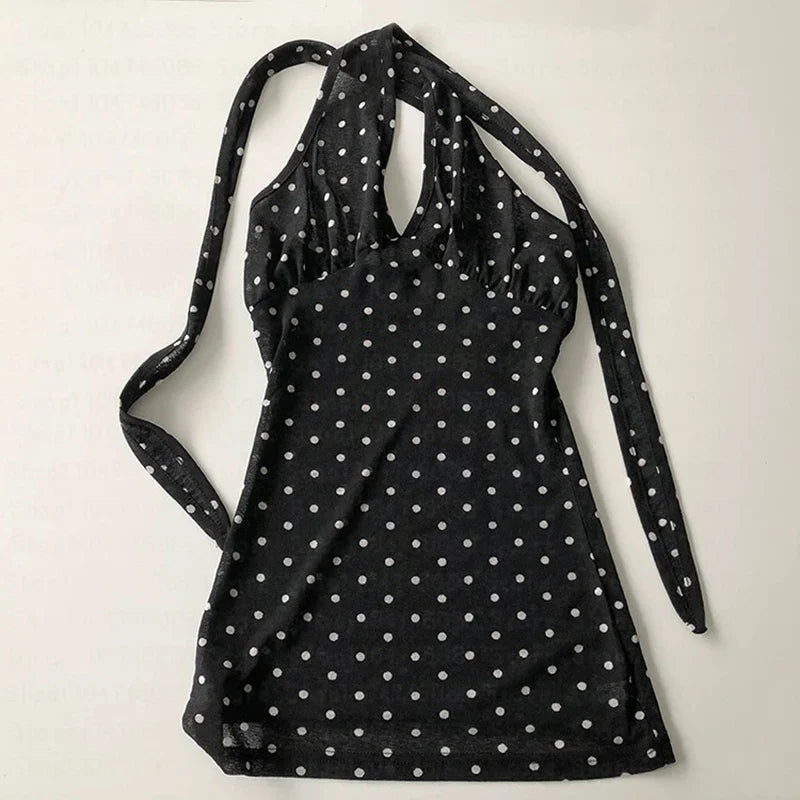 Y2K Halter Neck Polka Dot Top - KAYSMAR
