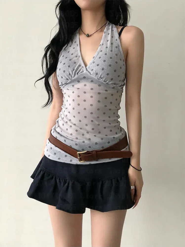 Y2K Halter Neck Polka Dot Top - KAYSMAR