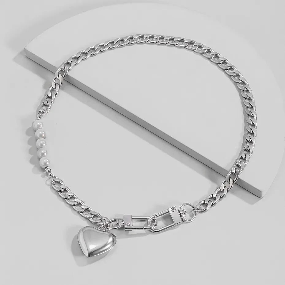 Y2K Heart Chain Beaded Necklace - KAYSMAR