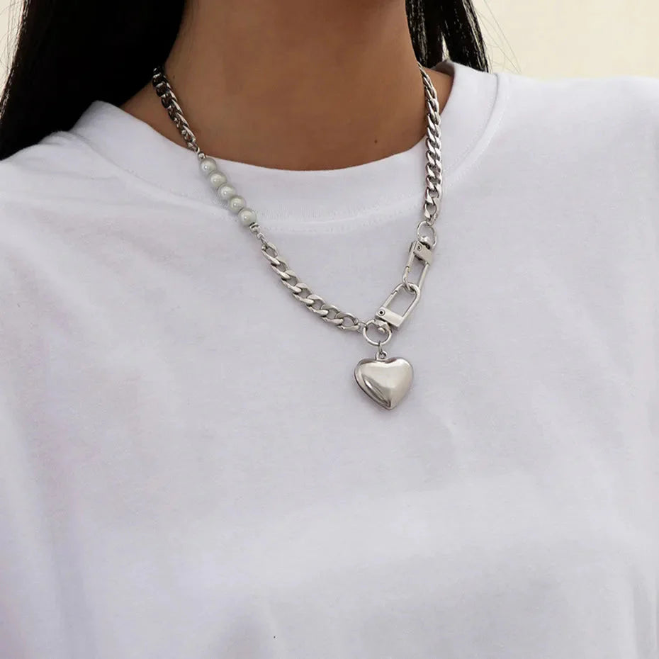 Y2K Heart Chain Beaded Necklace - KAYSMAR