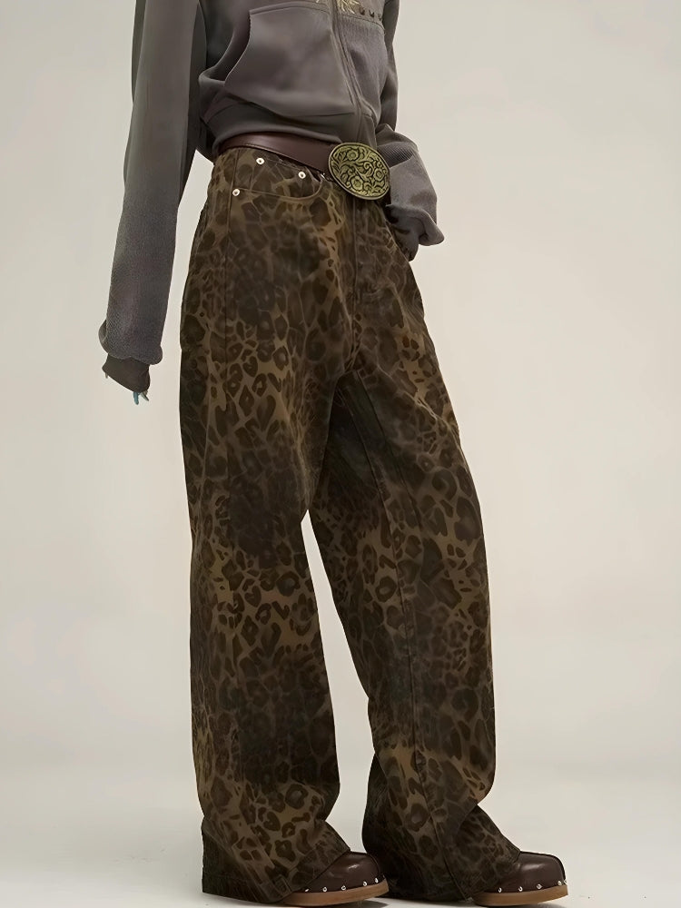 Y2K Leopard Straight Leg Pants - KAYSMAR