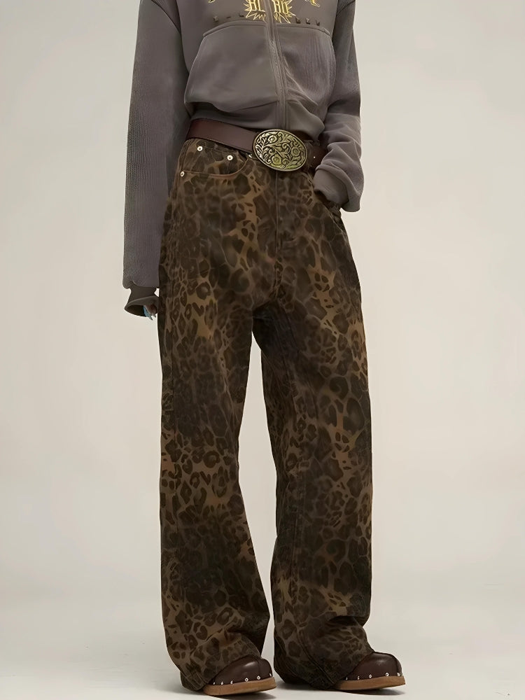 Y2K Leopard Straight Leg Pants - KAYSMAR