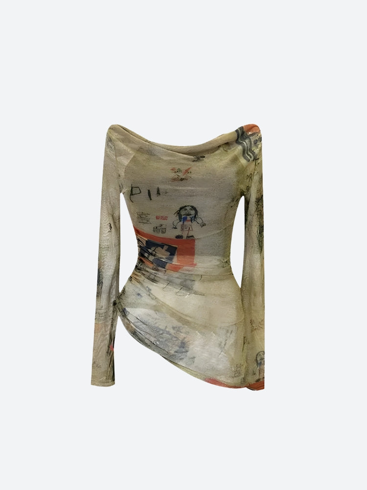 Y2K Off Shoulder Asymmetric Top - KAYSMAR