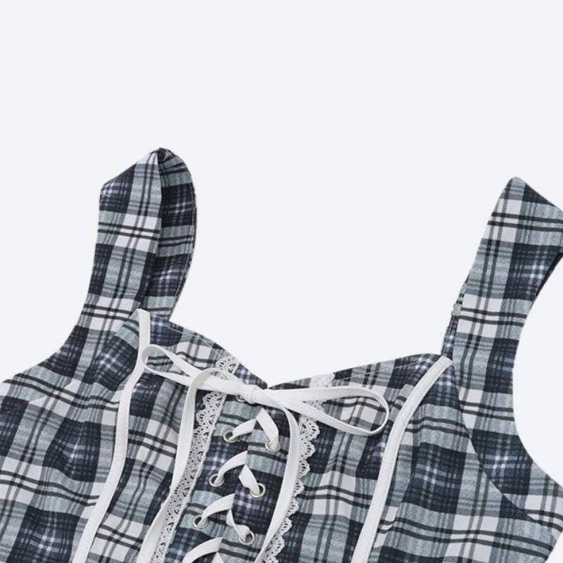 Y2K Plaid Lace Up Top - KAYSMAR